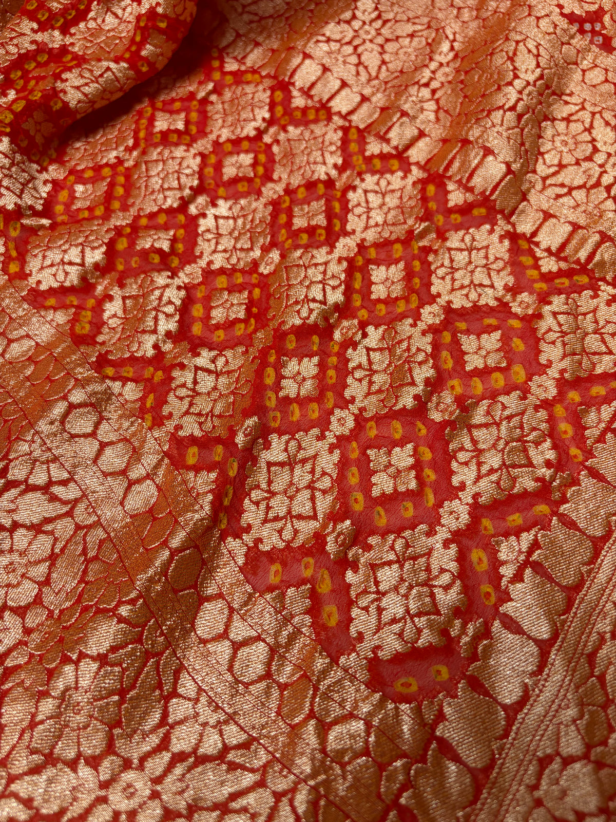 Georgette Jaal Weaving Bandhej Orange Dupatta