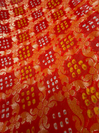 Georgette Jaal Weaving Bandhej Orange Dupatta