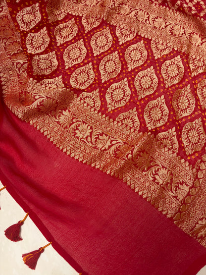 Georgette Checks Jaal Red Bandhej Dupatta