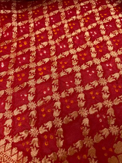 Georgette Checks Jaal Red Bandhej Dupatta
