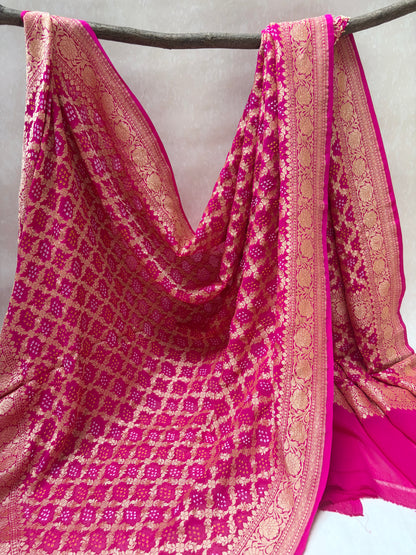 Georgette Jaal Weaving Rani Bandhej Dupatta