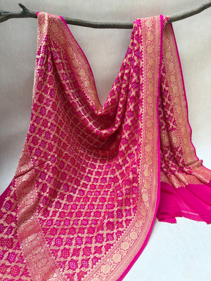 Georgette Jaal Weaving Rani Bandhej Dupatta