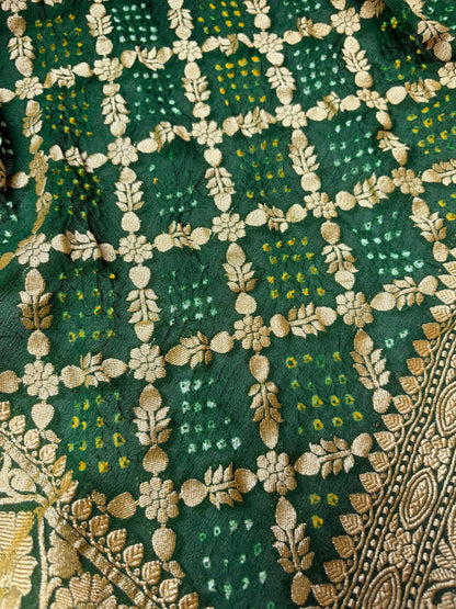 Georgette Jaal Weaving Bandhej Green Dupatta