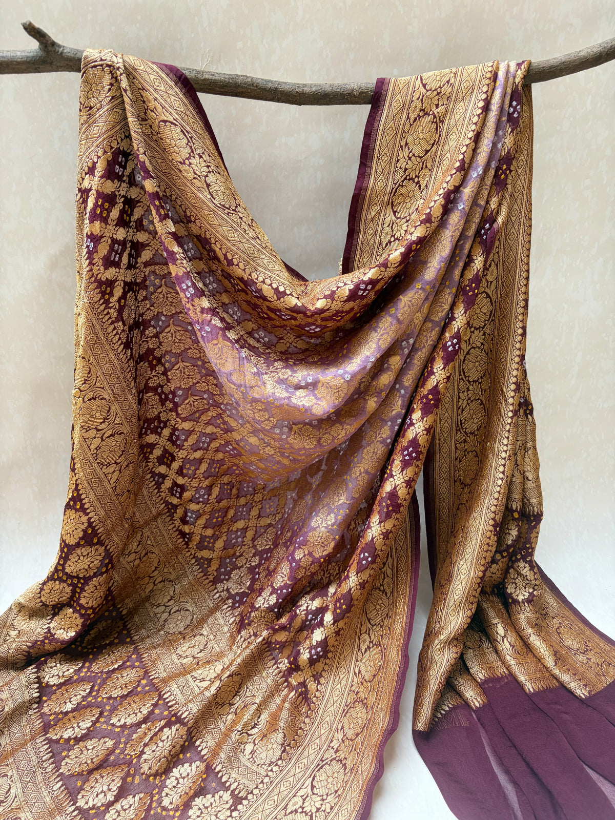 Georgette Jaal Ombre Lilac Bandhej Dupatta