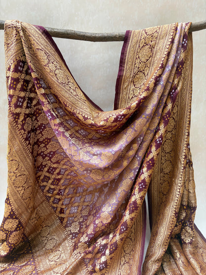 Georgette Jaal Ombre Lilac Bandhej Dupatta