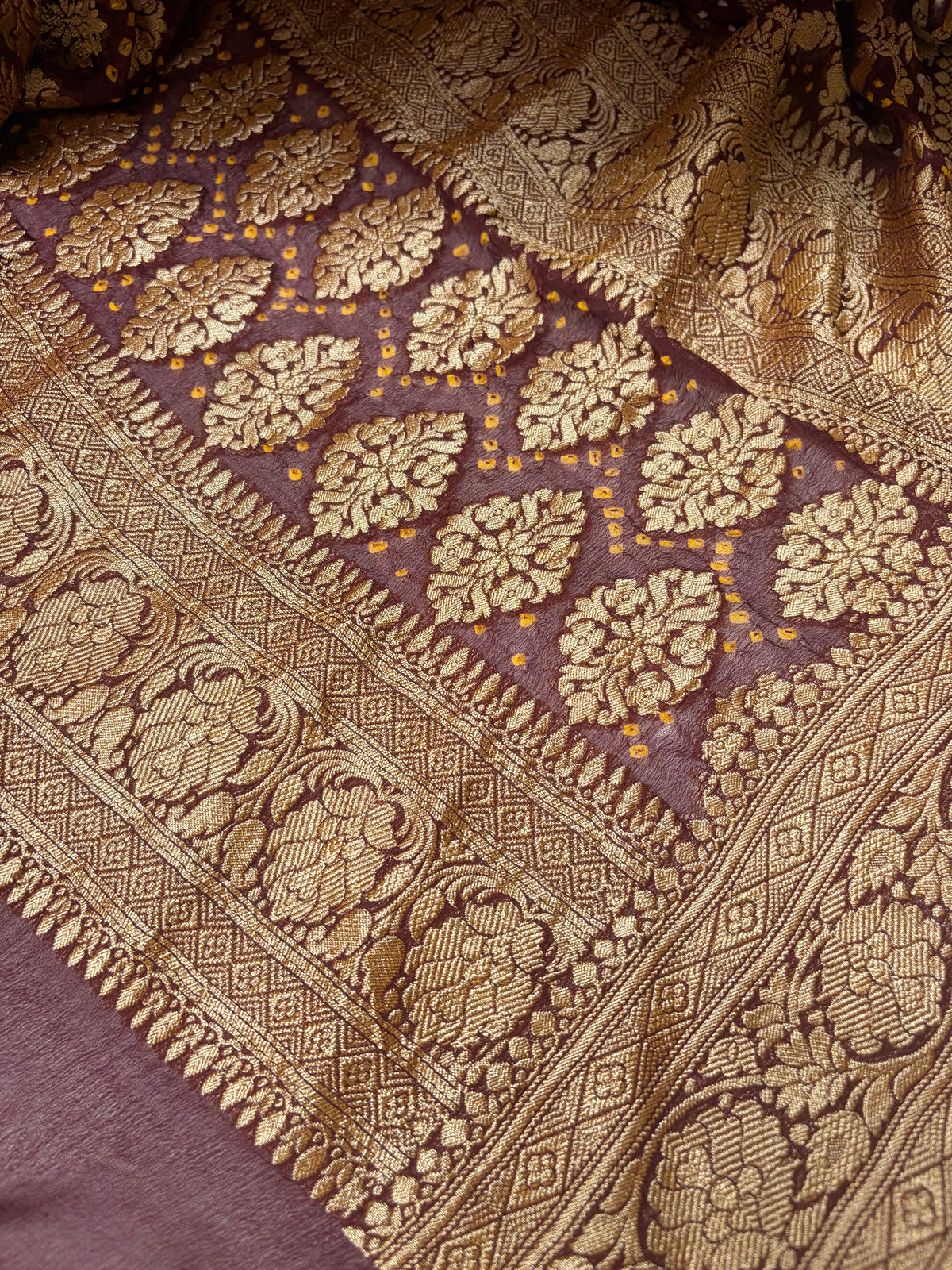 Georgette Jaal Ombre Lilac Bandhej Dupatta