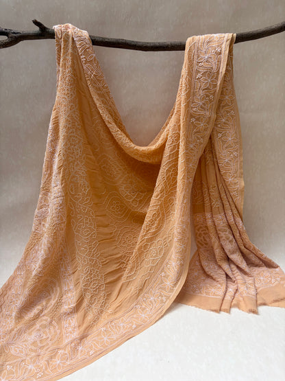 Georgette Lucknowi Bandhej Beige-Yellow Dupatta