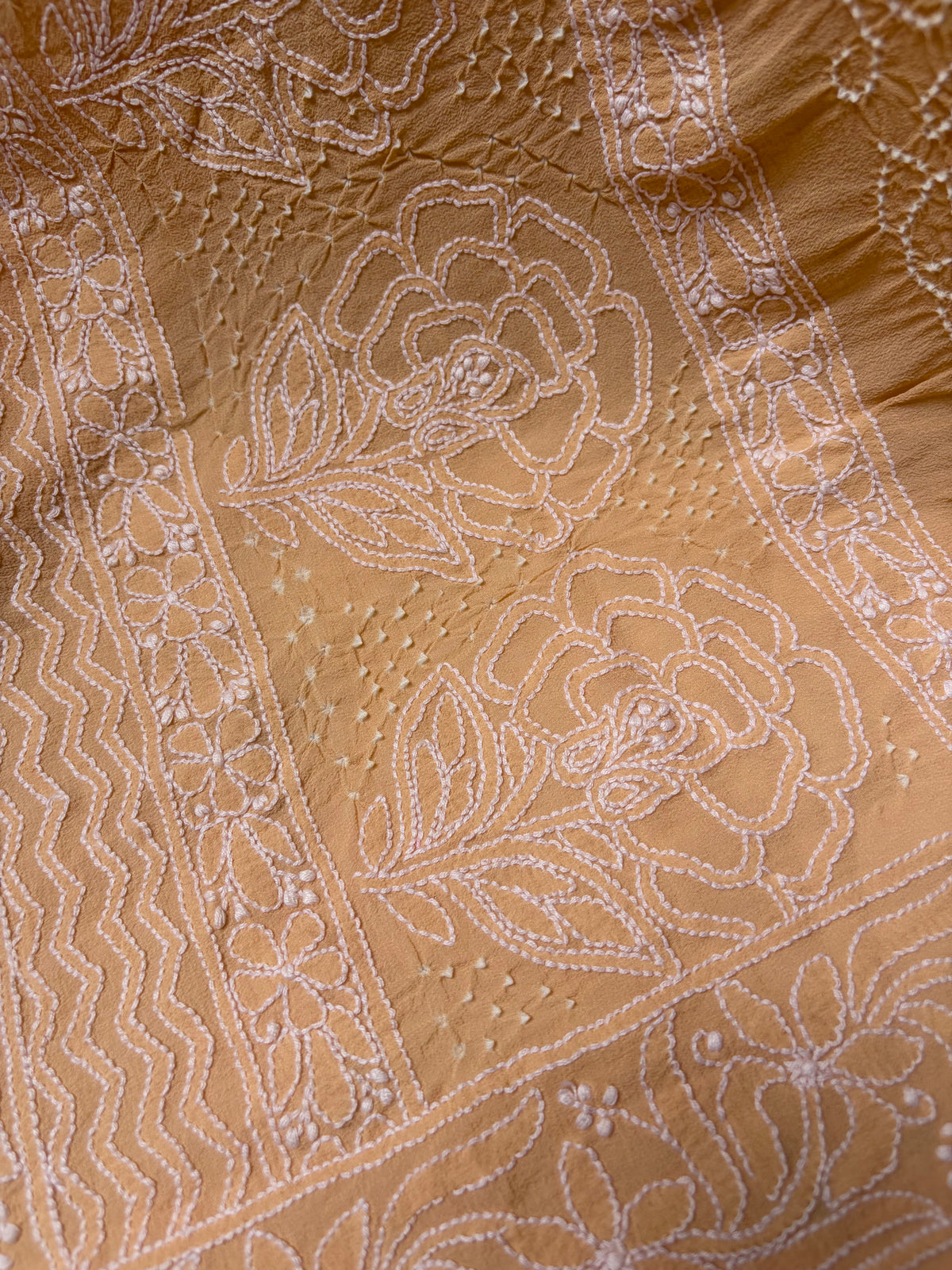 Georgette Lucknowi Bandhej Beige-Yellow Dupatta