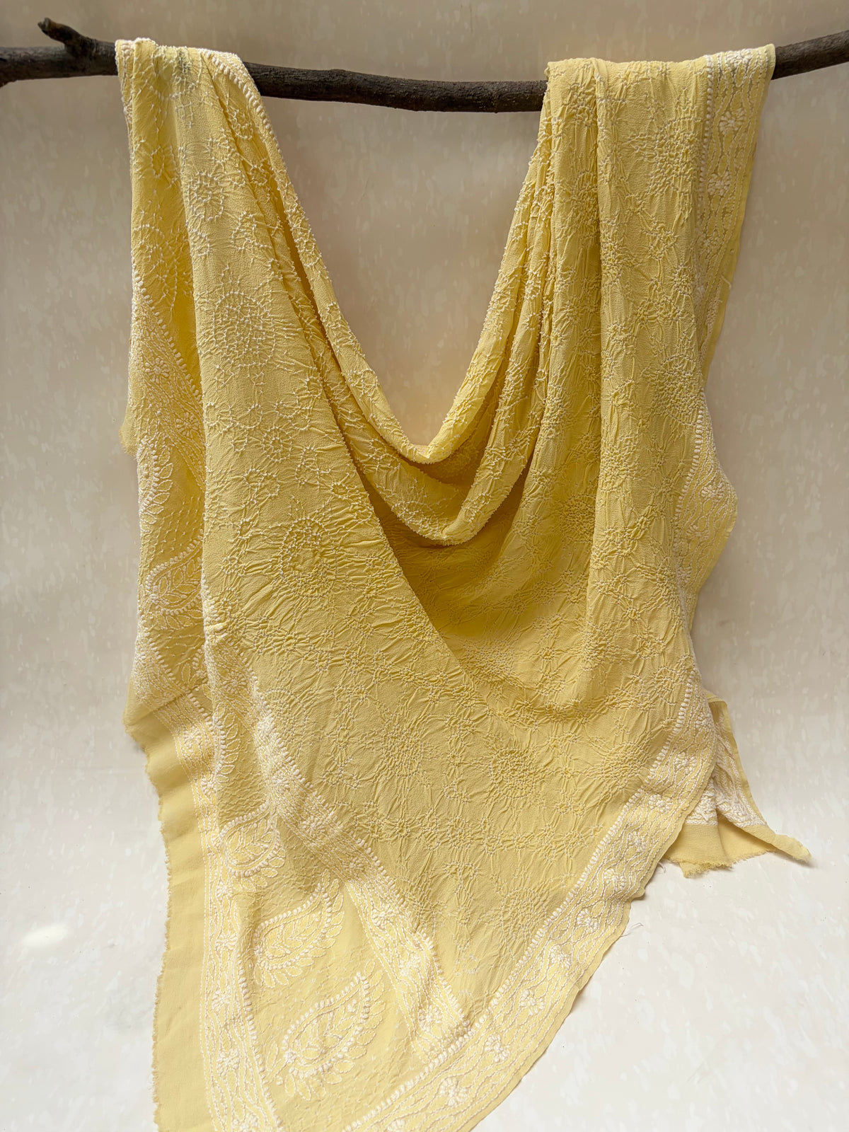 Georgette Lucknowi Butter Yellow Bandhej Dupatta