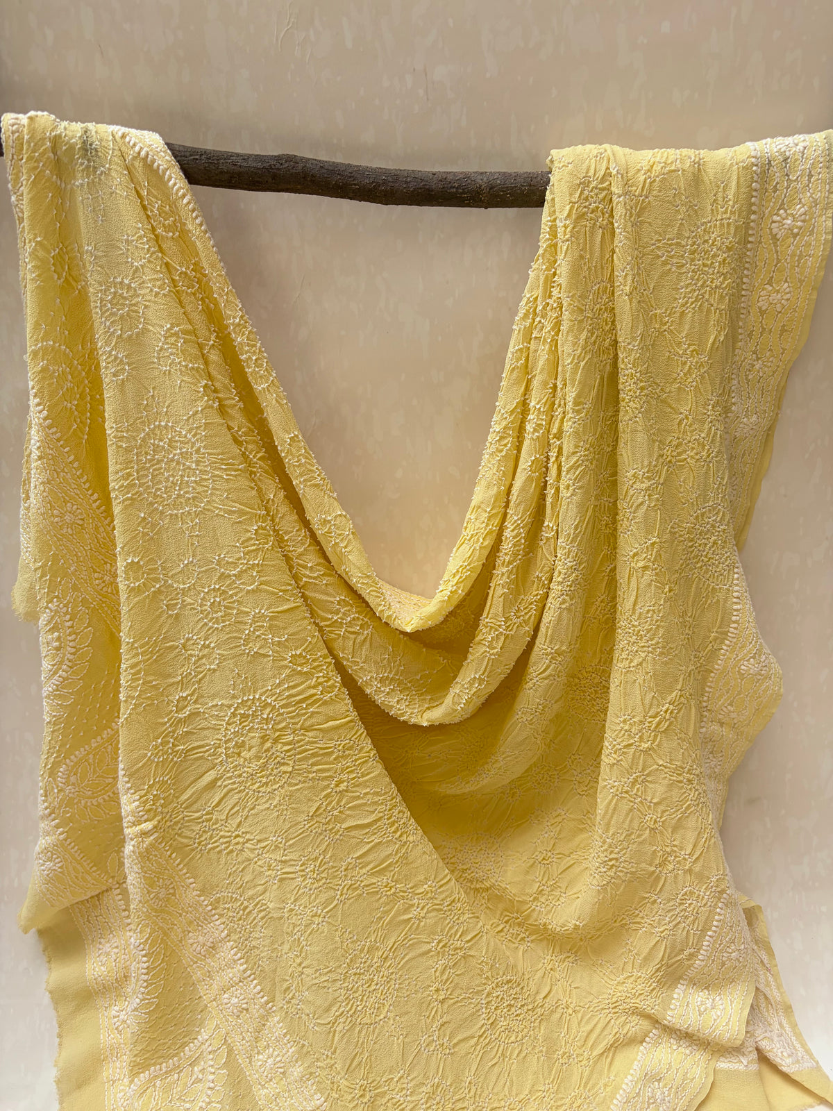 Georgette Lucknowi Butter Yellow Bandhej Dupatta