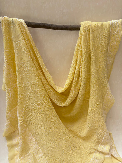 Georgette Lucknowi Butter Yellow Bandhej Dupatta