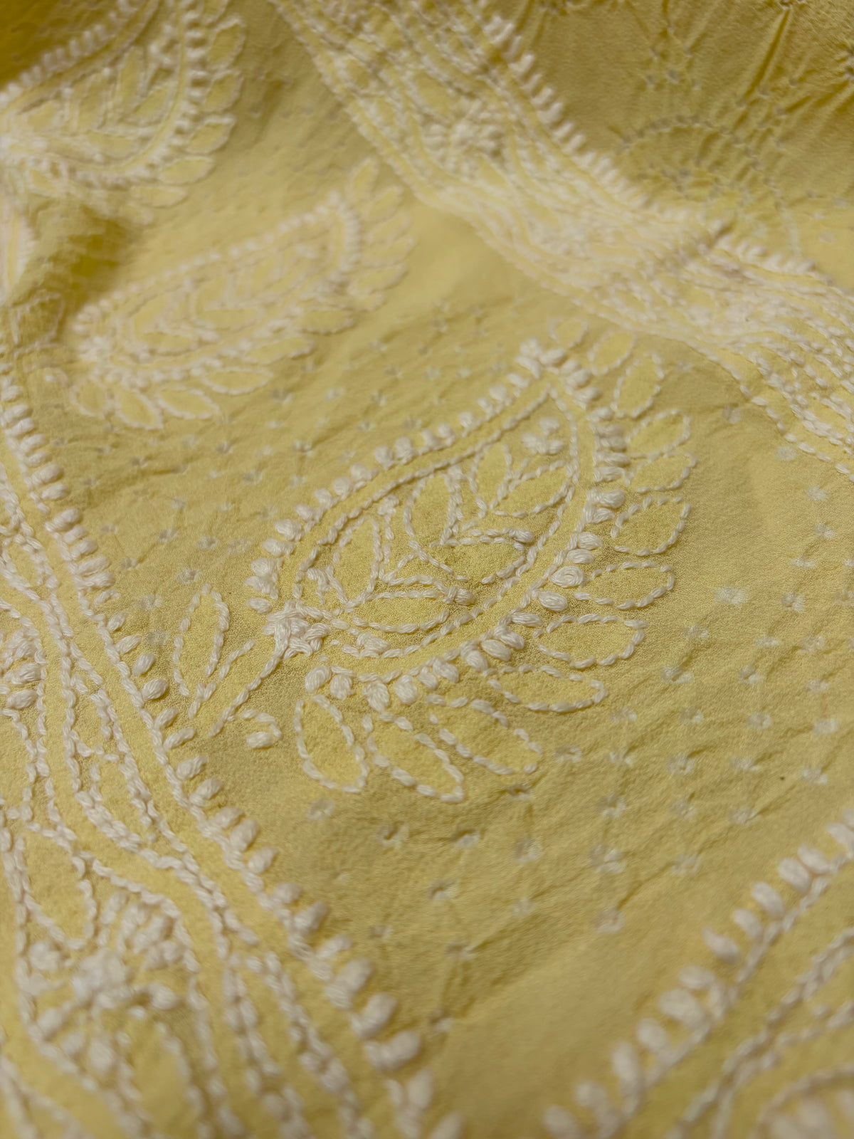 Georgette Lucknowi Butter Yellow Bandhej Dupatta