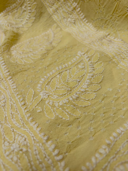 Georgette Lucknowi Butter Yellow Bandhej Dupatta