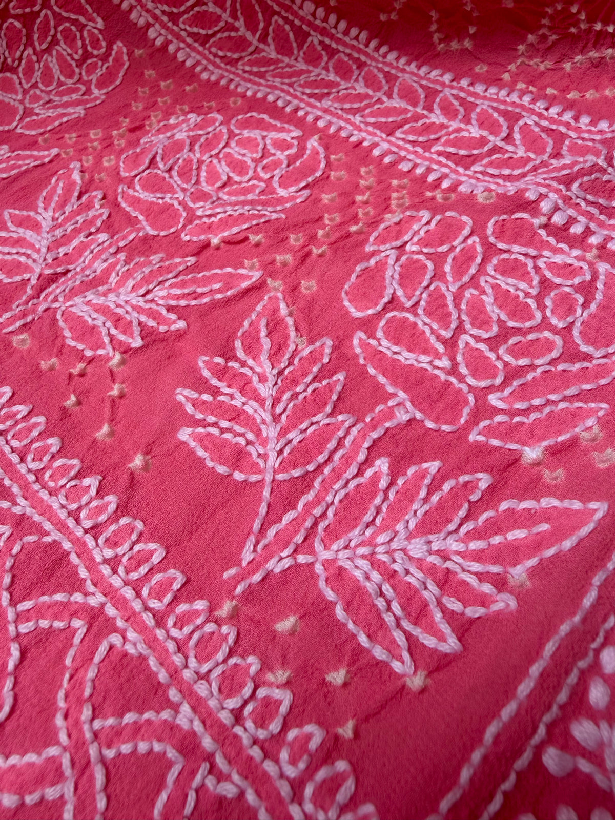 Georgette Lucknowi Pink Bandhej Dupatta