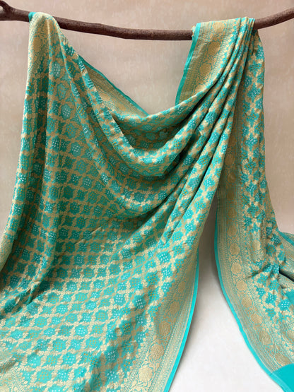 Georgette Jaal Weaving Sea Green Bandhej Dupatta