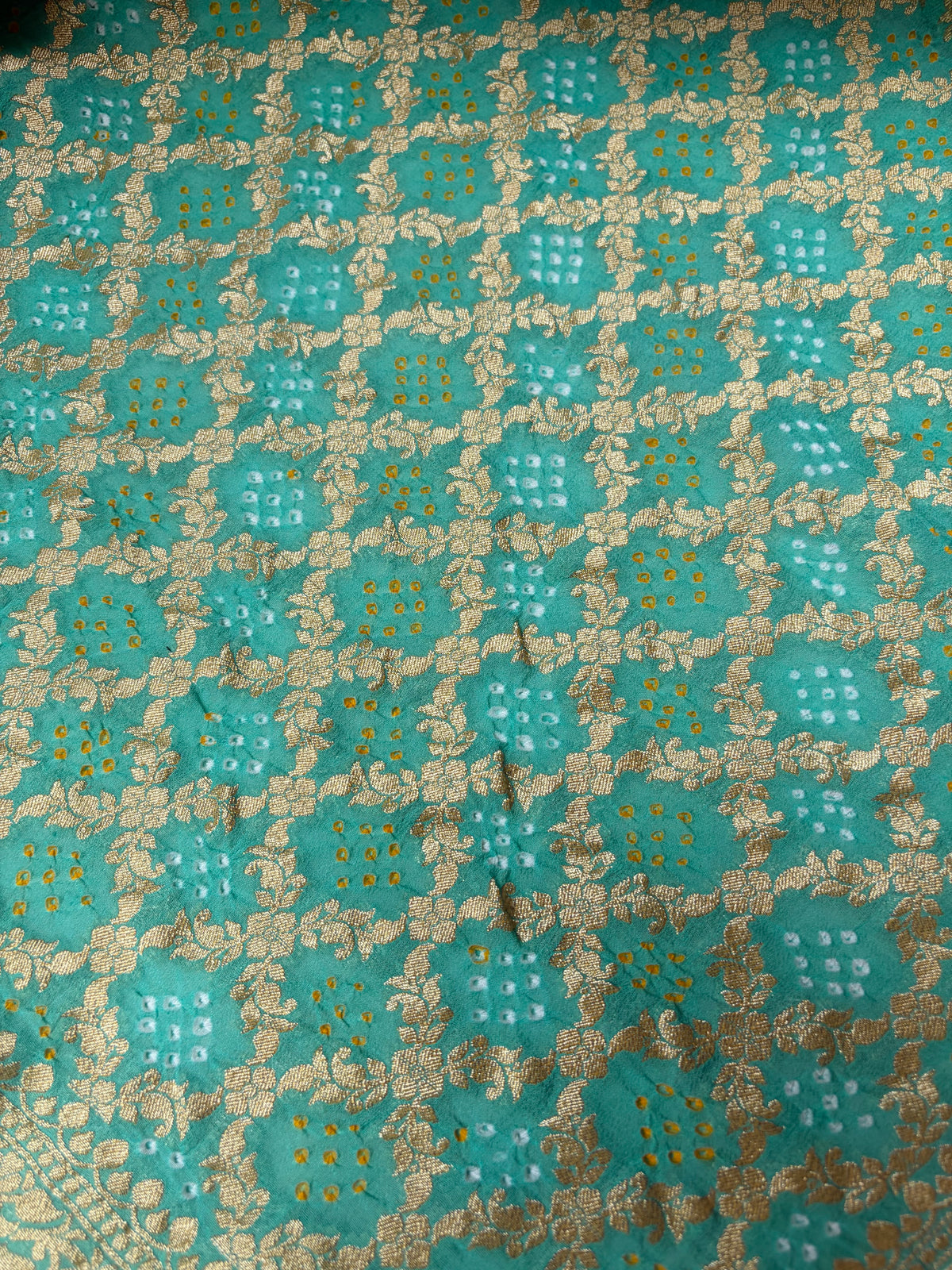 Georgette Jaal Weaving Sea Green Bandhej Dupatta