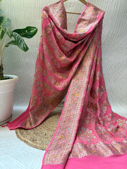 Georgette Leheriya Meenakari Bandhej Pink Dupatta