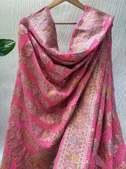 Georgette Leheriya Meenakari Bandhej Pink Dupatta
