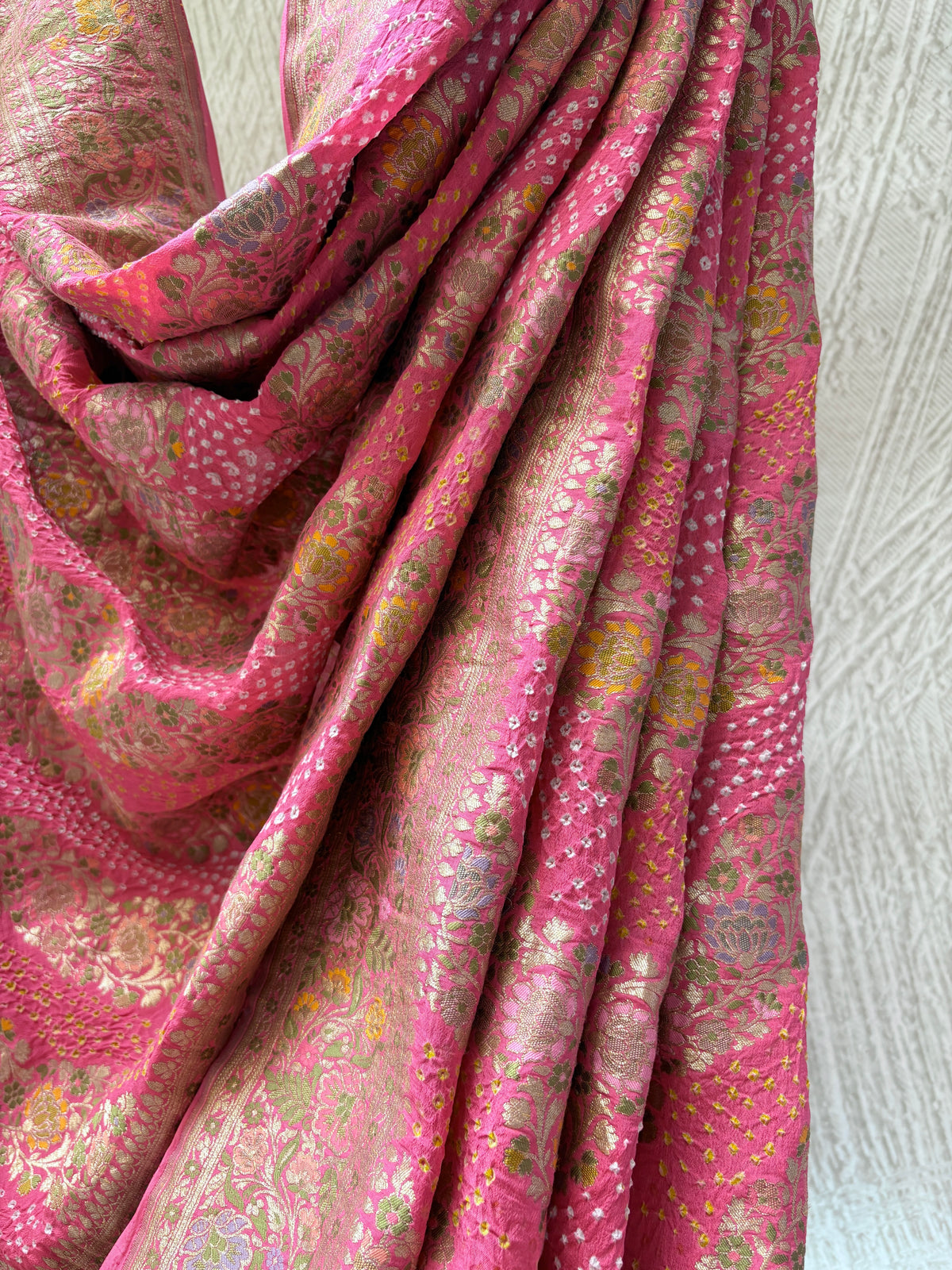 Georgette Leheriya Meenakari Bandhej Pink Dupatta