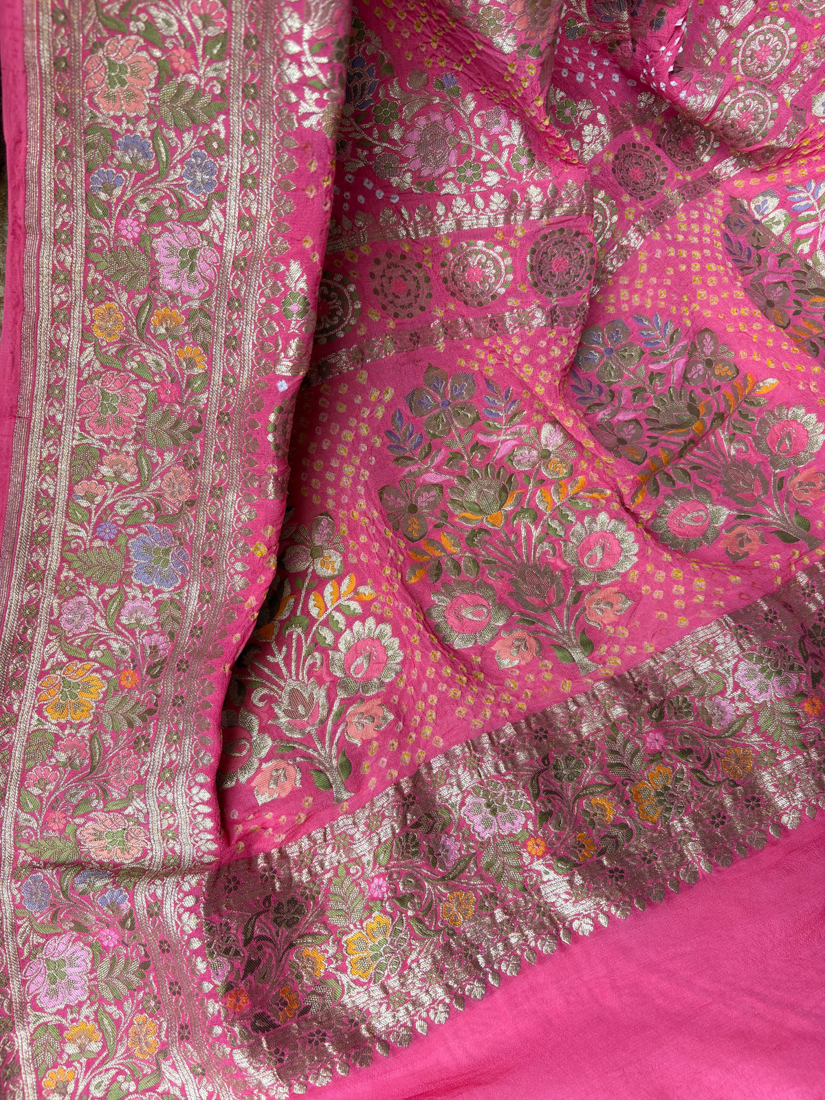 Georgette Leheriya Meenakari Bandhej Pink Dupatta