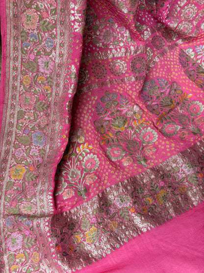 Georgette Leheriya Meenakari Bandhej Pink Dupatta