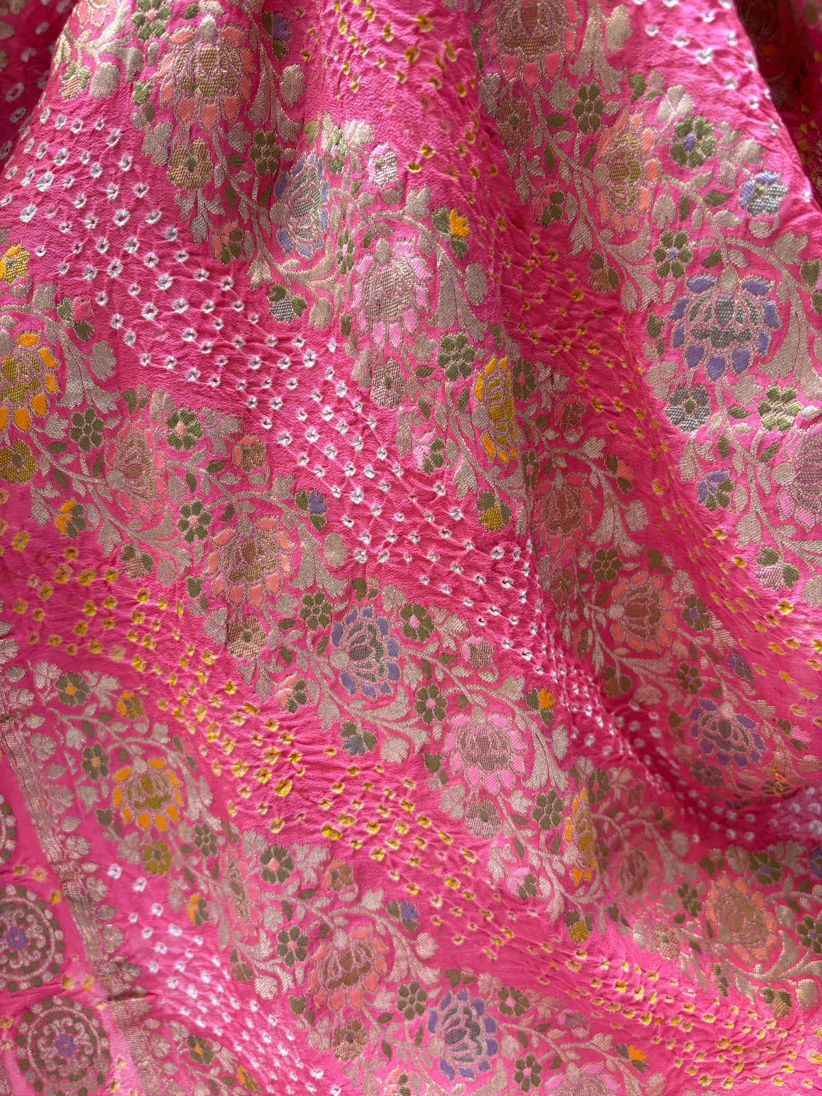 Georgette Leheriya Meenakari Bandhej Pink Dupatta
