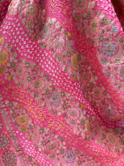 Georgette Leheriya Meenakari Bandhej Pink Dupatta