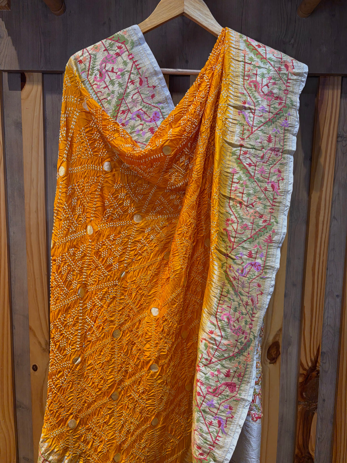 Katan Paithani Meenakari Yellow-White Bandhej Dupatta