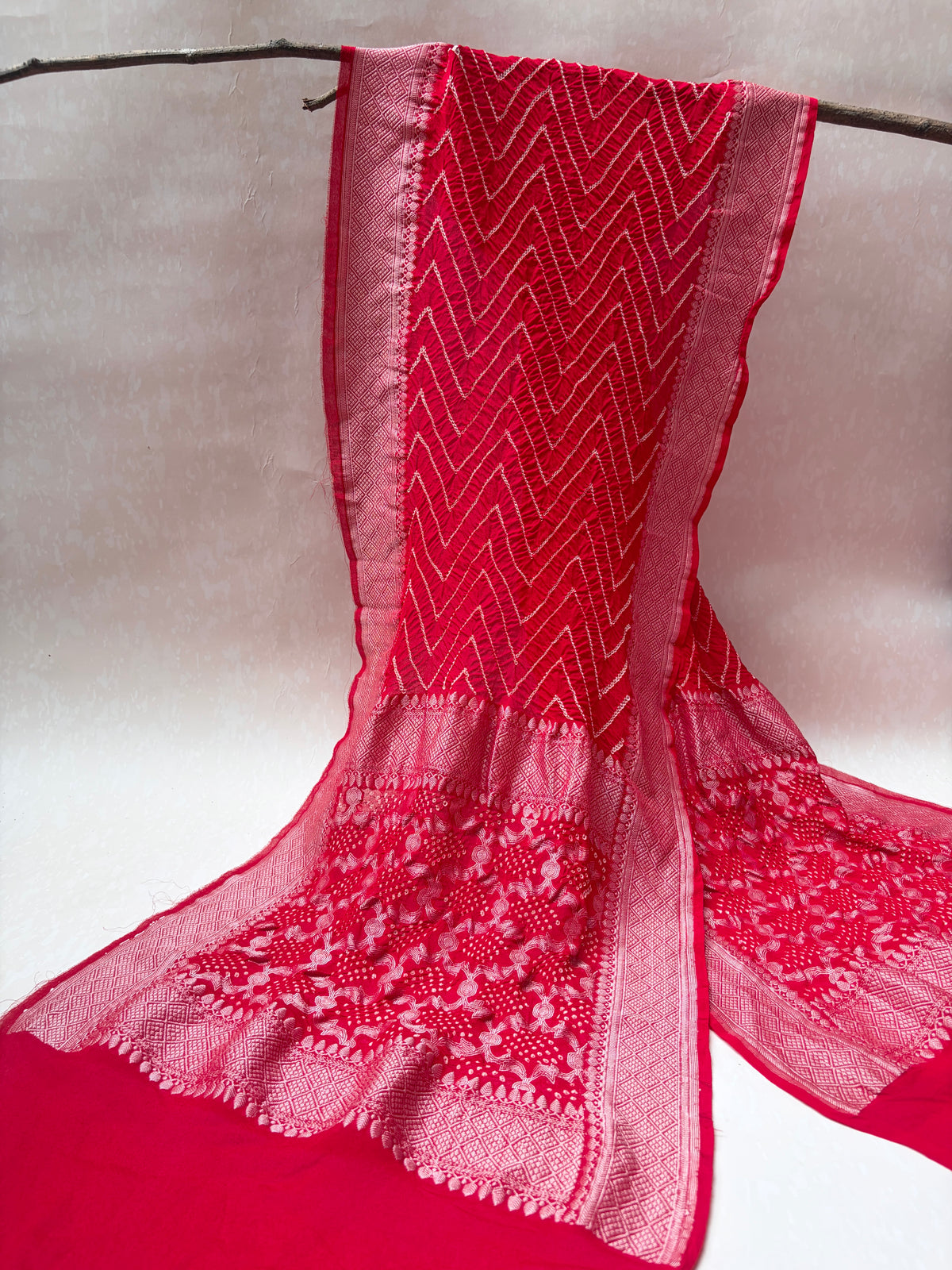 Georgette Rai Dana Red Stole Bandhej Dupatta