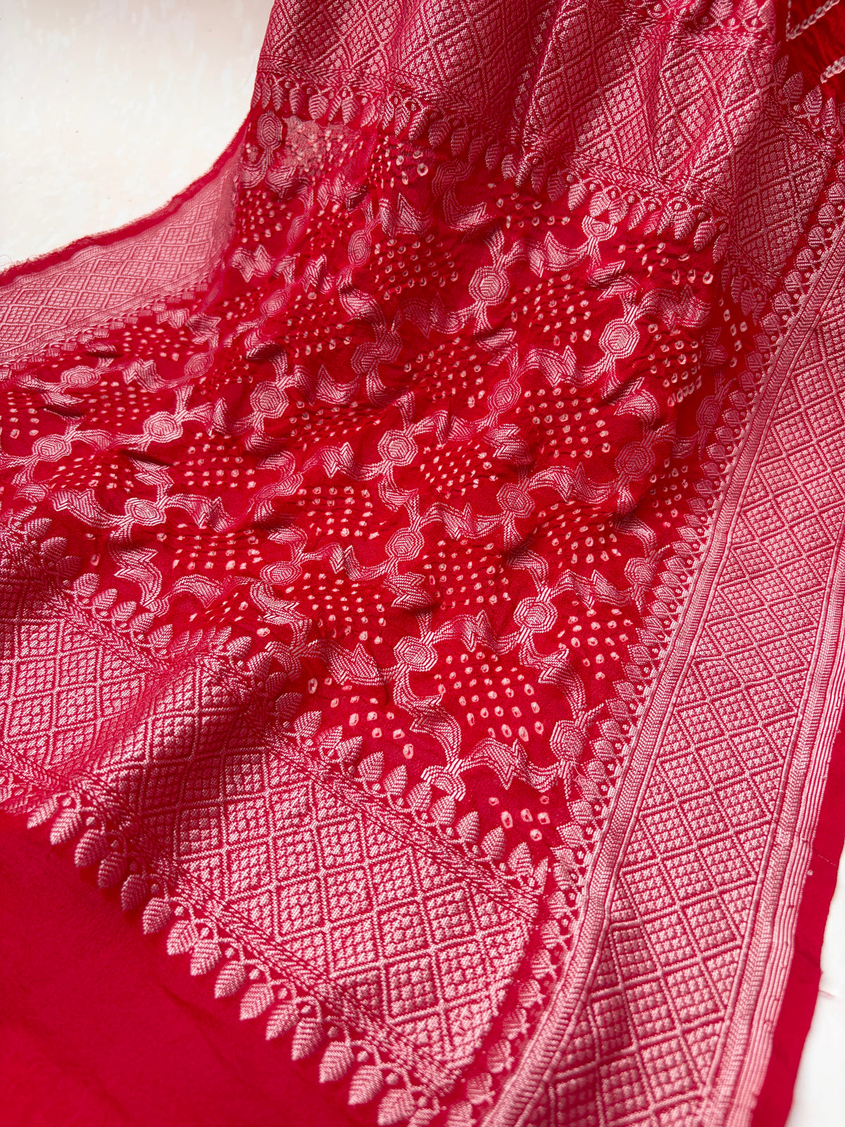 Georgette Rai Dana Red Stole Bandhej Dupatta