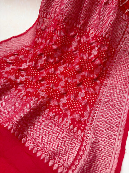 Georgette Rai Dana Red Stole Bandhej Dupatta