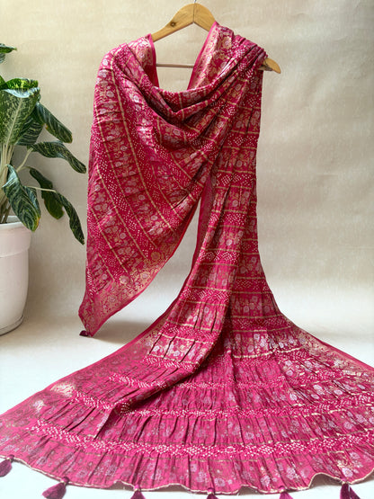 Chiniya Stripes Bandhej Dupatta (Magenta)
