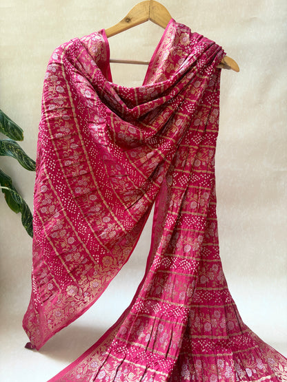Chiniya Stripes Bandhej Dupatta (Magenta)