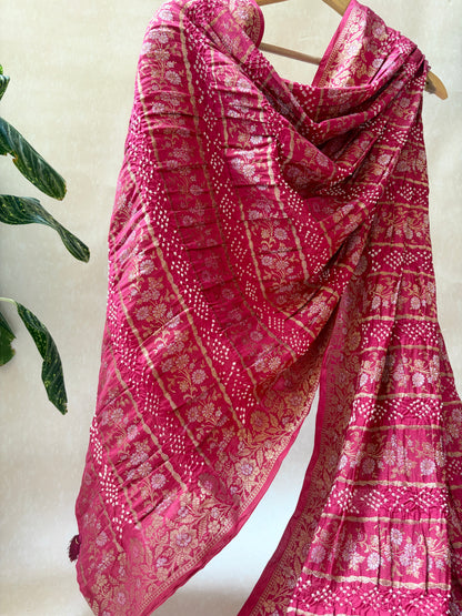 Chiniya Stripes Bandhej Dupatta (Magenta)