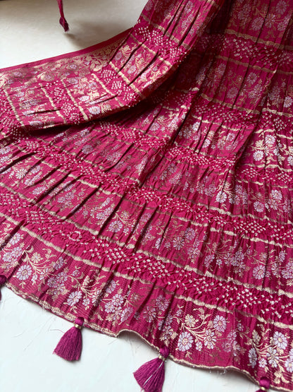 Chiniya Stripes Bandhej Dupatta (Magenta)