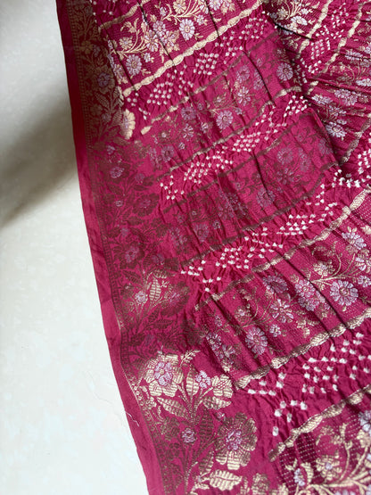 Chiniya Stripes Bandhej Dupatta (Magenta)