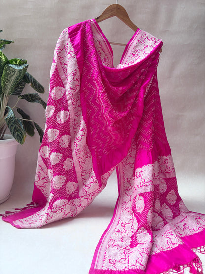 Katan Silk Parsi Pink Bandhej Dupatta