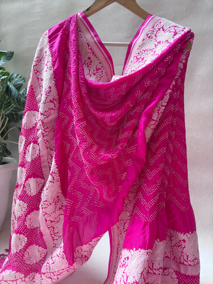 Katan Silk Parsi Pink Bandhej Dupatta