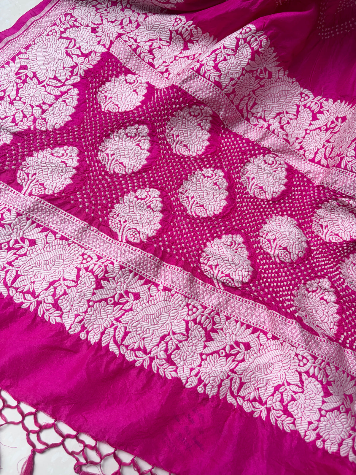 Katan Silk Parsi Pink Bandhej Dupatta