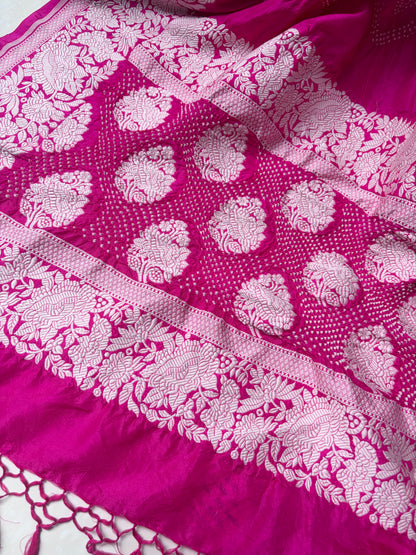 Katan Silk Parsi Pink Bandhej Dupatta
