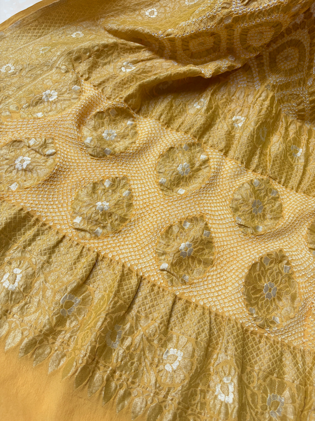 Georgette Sona Rupa Jaal Yellow Bandhej Dupatta