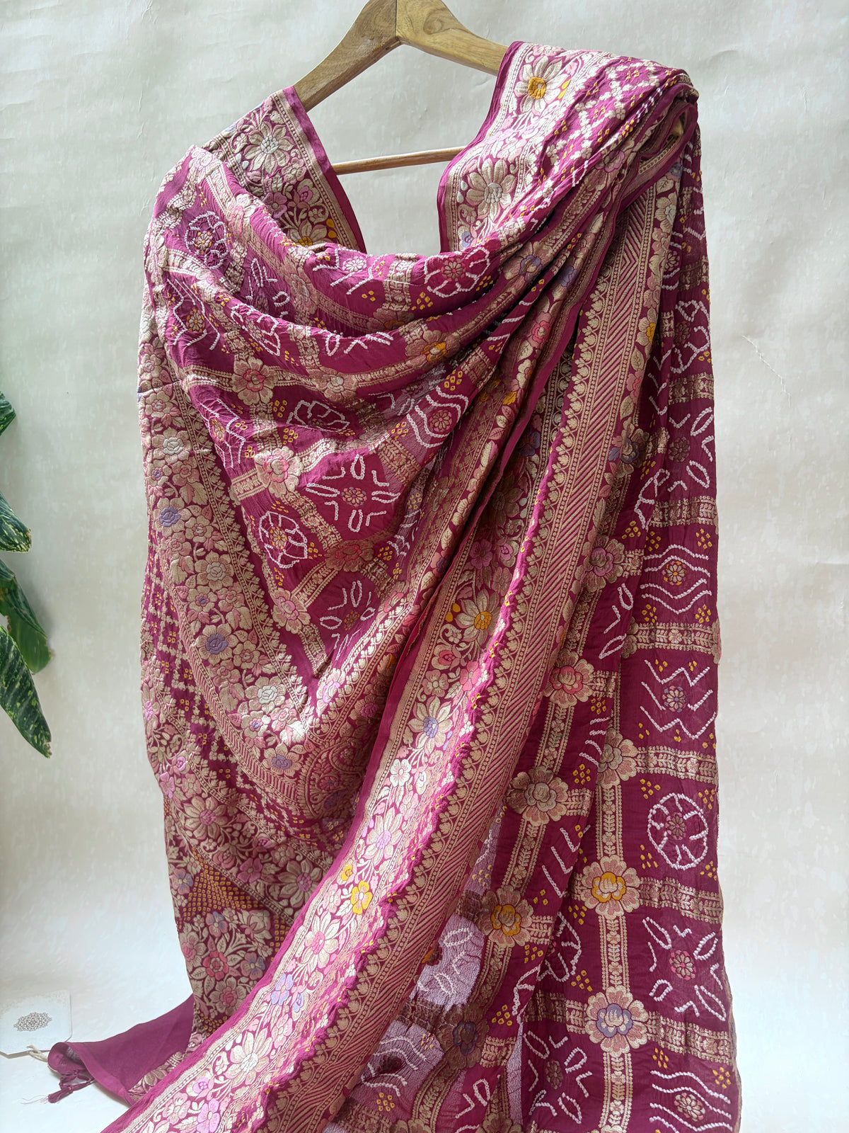 Georgette Gharchola Double Border Meenakari Purple Bandhej Dupatta
