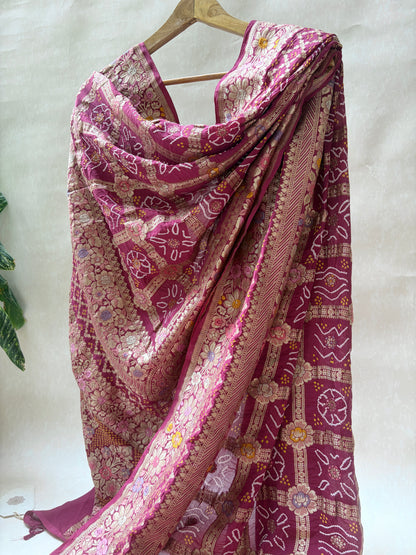 Georgette Gharchola Double Border Meenakari Purple Bandhej Dupatta