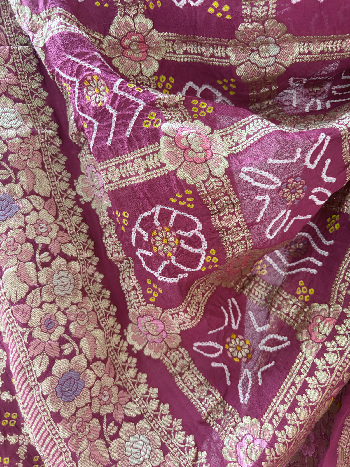 Georgette Gharchola Double Border Meenakari Purple Bandhej Dupatta