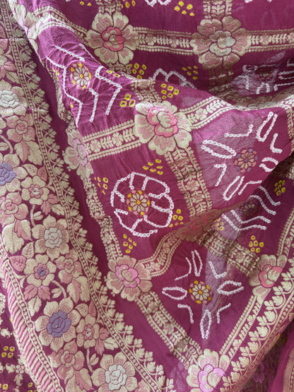 Georgette Gharchola Double Border Meenakari Purple Bandhej Dupatta