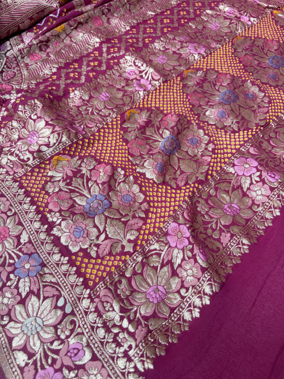 Georgette Gharchola Double Border Meenakari Purple Bandhej Dupatta