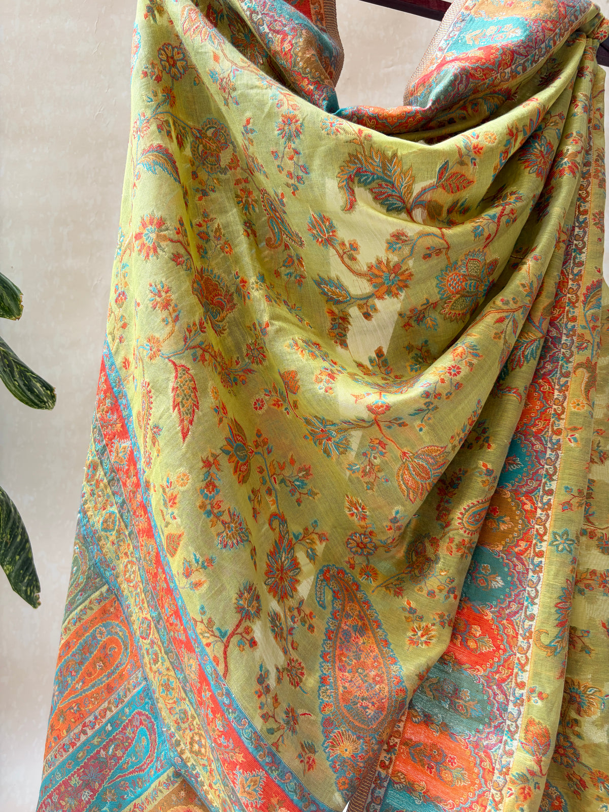 Moonga Pashmina Mehendi Green Dupatta