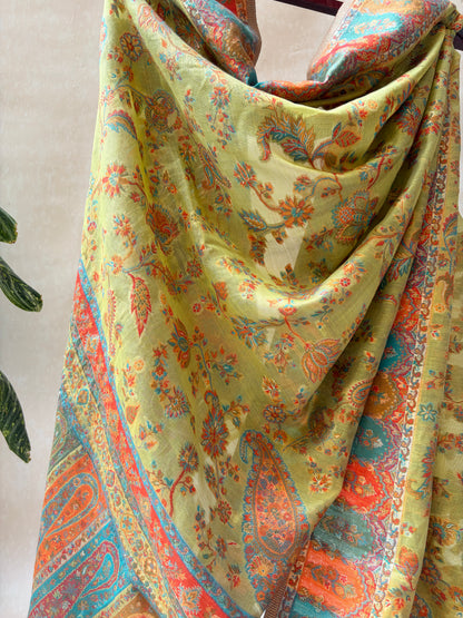Moonga Pashmina Mehendi Green Dupatta
