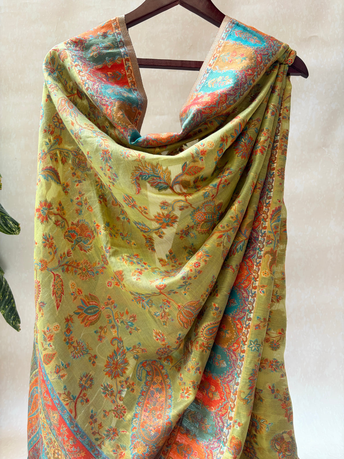 Moonga Pashmina Mehendi Green Dupatta