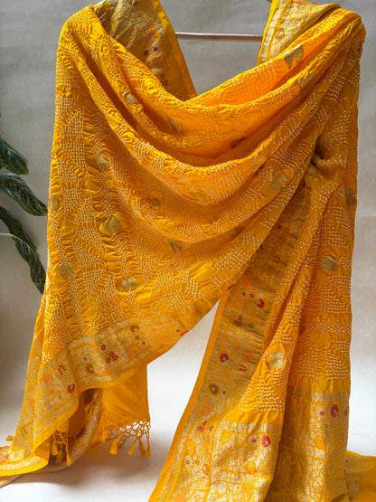 Katan Boota Meenakari Yellow Bandhej Dupatta
